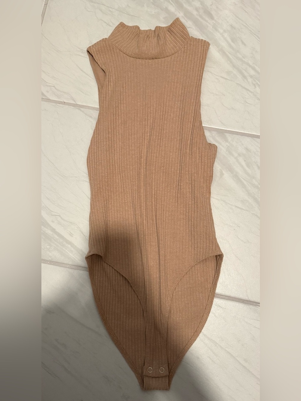 Ribbed One-Piece Bodysuit in Tan
